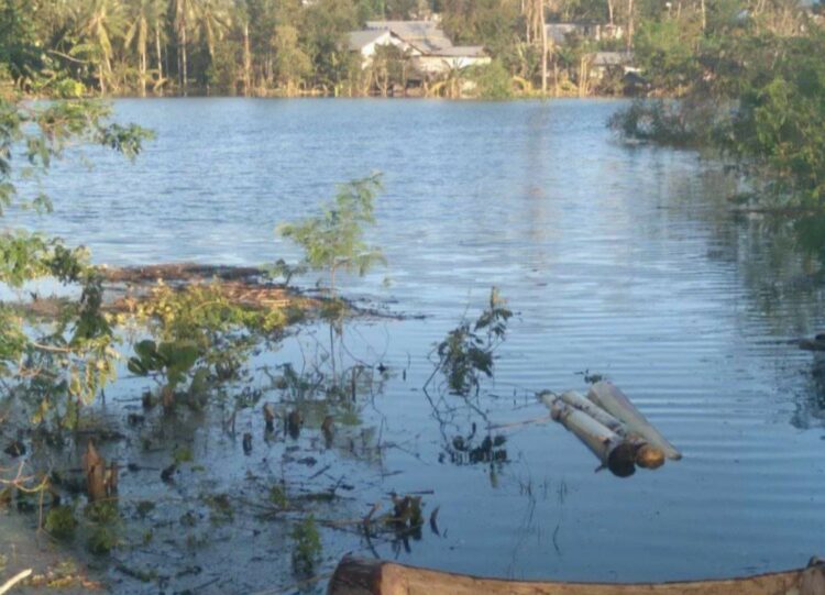 Danau baru yang muncul di Kulurahan Sikumana Kupang setelah badai siklon tropis Seroja pada Senin (5/4) lalu. Volume air di danau yang oleh warga setempat diberi nama Danau Seroja ini mulai menurun seiring menurunnya curah hujan / Sumber Foto : Facebook Debycen