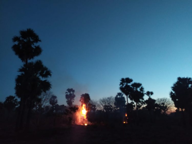 Kebakaran lahan yang mengancam hunian sementara pengungsi banjir bandang dan longsor di Ile Ape, Kabupaten Lembata / Foto : BentaraNet